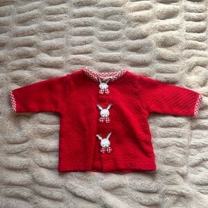 Vintage Carter's Red Button Down Cardigan with Bunny Accents and Gingham